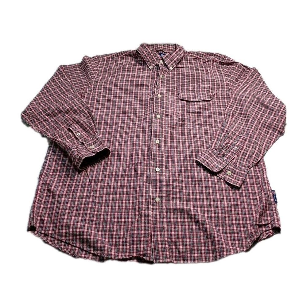 Chaps Shirt Mens XL Red Gray Button Up Long Sleeve Casual Men Est 1978
